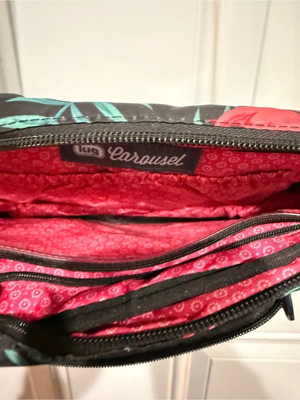 LUG Quilted Flamingo Print Crossbody Bag - Black/Teal/Pink